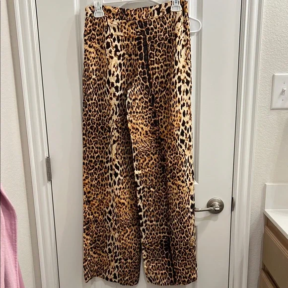 Leopard Print Wide-Leg low rise cotton Pants Sz2 - Picture 3 of 6